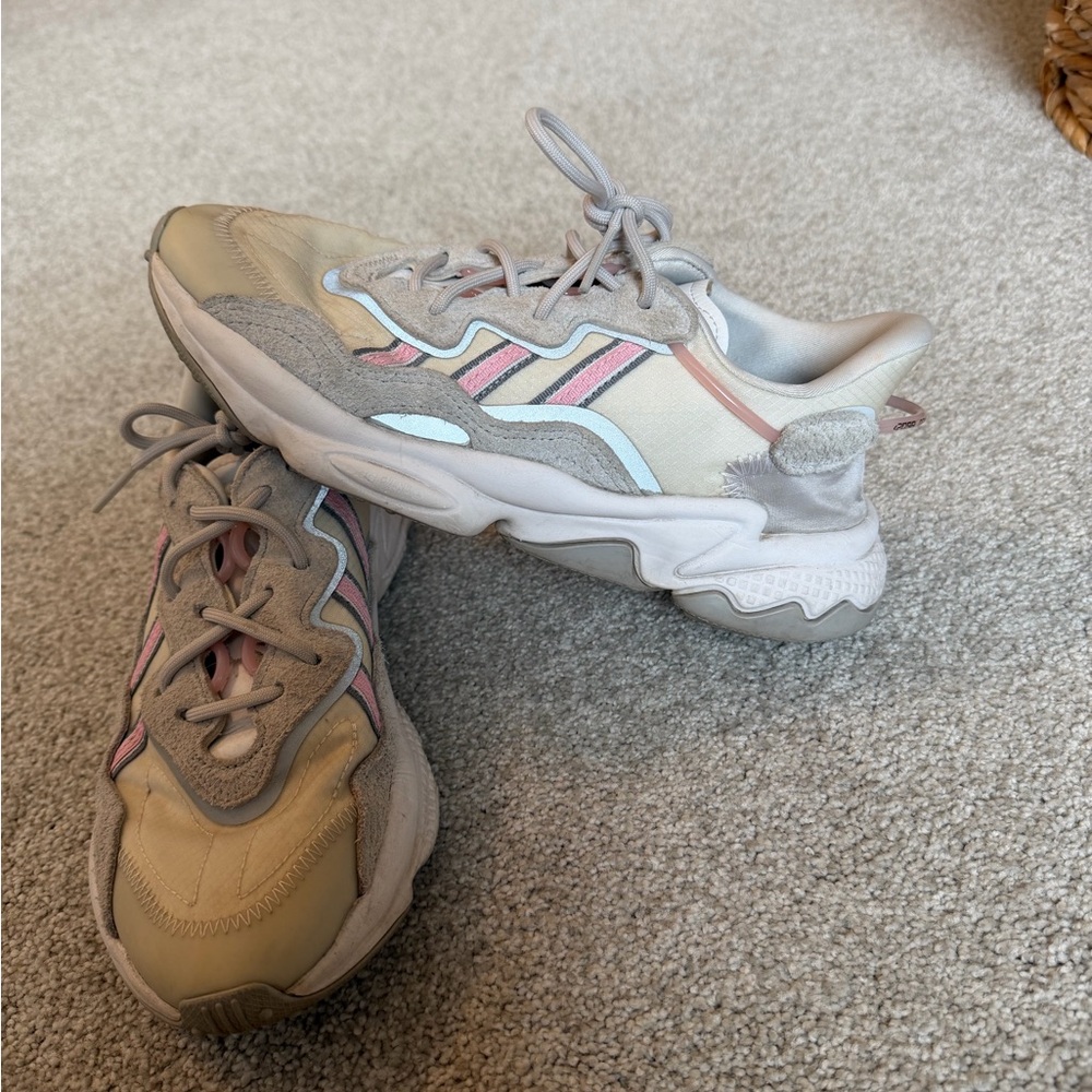 adidas Beige and Pink Chunky Lace-Up Sneakers